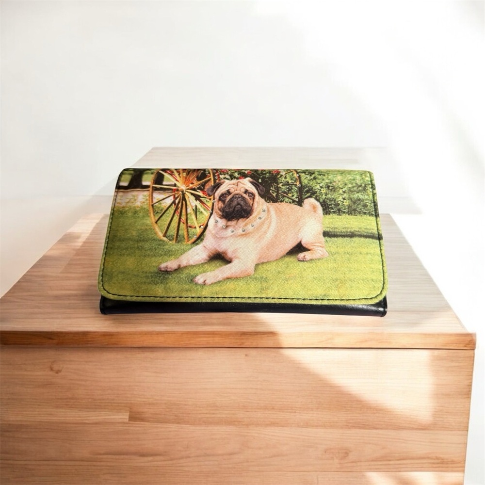Pug Dog Print Snap Closure Wallet